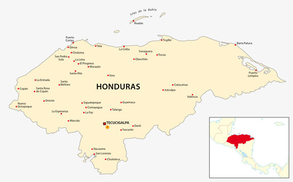 honduras map with central america outline map