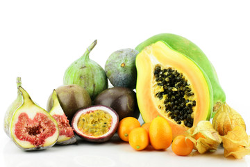 A bunch of different tropical fruits.
