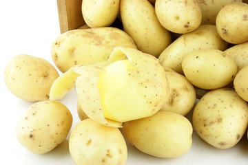 potatoes in a crate.