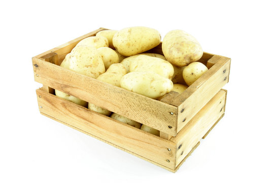 potatoes in a crate.
