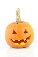 Orange pumpkin with Halloween face.