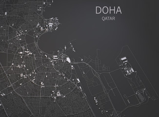Cartina di Doha, vista satellitare, 3d, Qatar