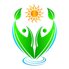 Ecology people with sun  logo design isolated in white background.