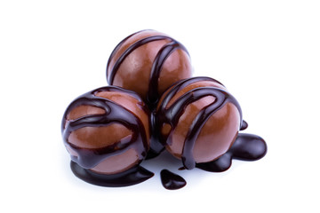 Chocolate candies on a white background.