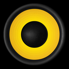 Yellow audio speaker isolated on black background