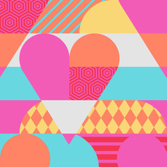 Vector creative romantic seamless pattern with multicolor heart.