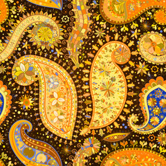 Vintage floral motif ethnic seamless background.