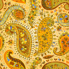 Vintage floral motif ethnic seamless background.