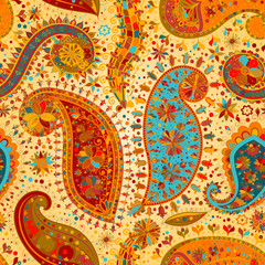 Vintage floral motif ethnic seamless background.