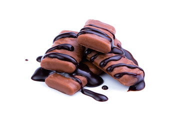 Chocolate candies on a white background.