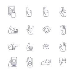 Hand icons set line contour 