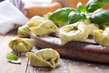 Homemade raw Italian tortelloni 