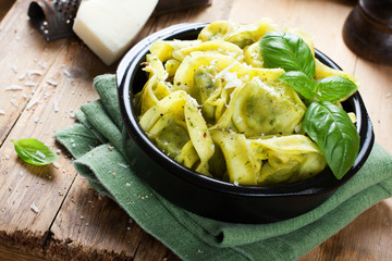 Dish of savory Italian tortellini 
