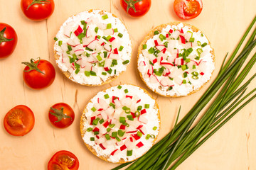 buns with cottage cheese and fresh radish