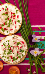 Fototapeta na wymiar buns with cottage cheese and fresh radish