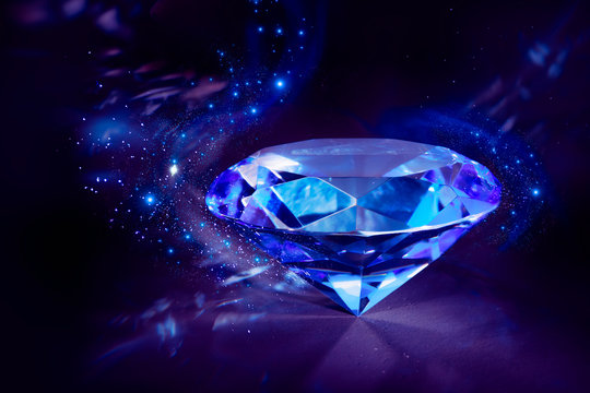 Shiny blue Diamond on a black background
