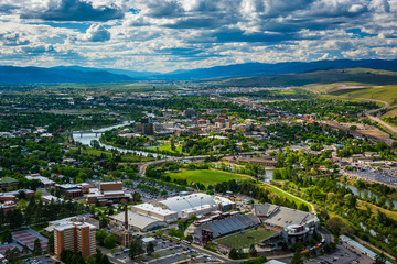 View of Missoula from Mount Sentinel, in Missoula, Montana. - obrazy, fototapety, plakaty