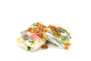 Vietnam spring roll with sauce.