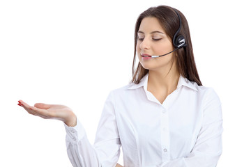 Support  phone operator in headset showing copyspace area