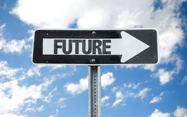 Future direction sign with sky background