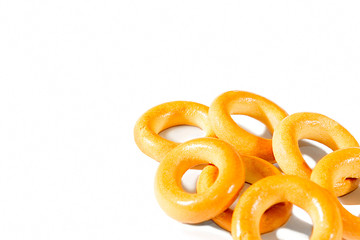  tasty bagels on white background