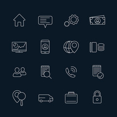 16 business, finance, enterprise line white icons