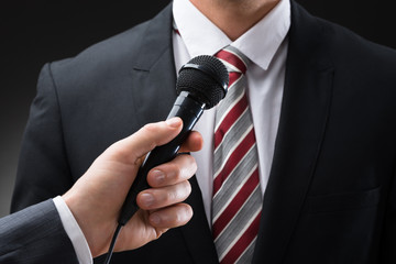 Person Holding Microphone In Front Of Businessman