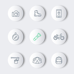 Hiking, Camping line round modern icons