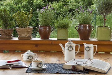 cup of coffee on the terrace, relax with a book