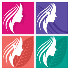 Set of vector abstract background with beautiful woman face silh