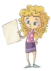 niña con papel en la mano