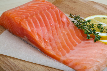 Salted Salmon on the wood background
