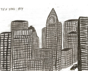 City new york hand drawn by kid, vector illustration