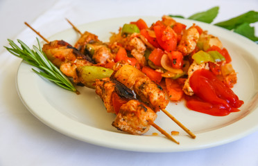 Bbq with meat and vegetables