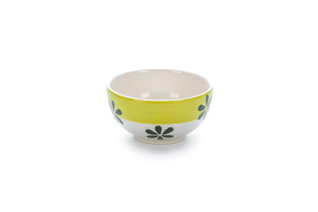 Green printed ceramic bowl on white background