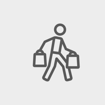 Man carrying shopping bags thin line icon