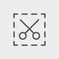 Scissors with cut lines thin line icon