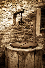 The old well in the medieval town of Besalu, Catalonia, Spain