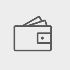Wallet with money and credit card thin line icon