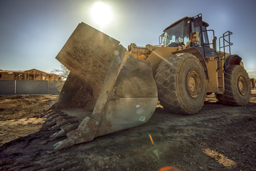 Construction site digger bulldozer