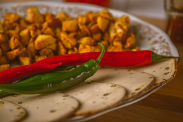 Home-made food with rice and chicken