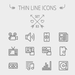 Multimedia thin line icon set