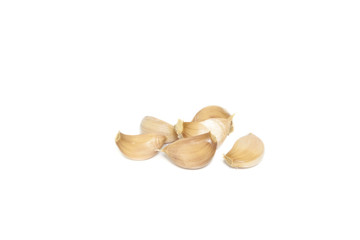 Bulbs of garlics on white background.