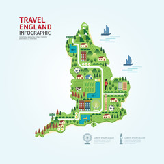 Infographic travel and landmark England,United Kingdom map shape