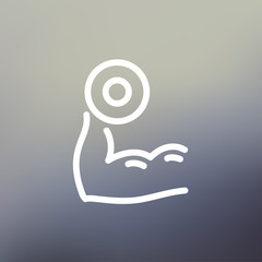 Obraz premium Arm muscle with dumbbell in hand thin line icon