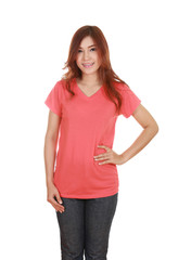 Fototapeta premium young beautiful female with blank t-shirt
