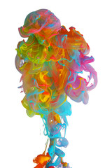 Clouds of bright colorful ink mixing in water