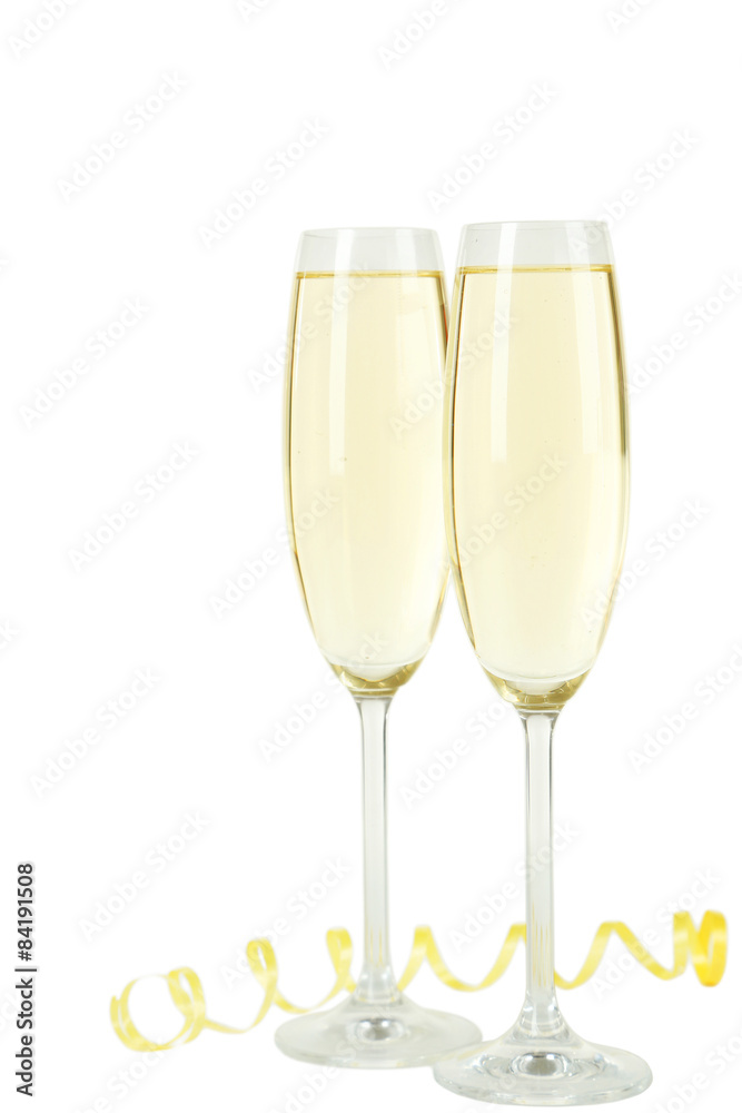 Wall mural glasses of champagne isolated on a white