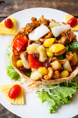 Stir fried chicken with cashew nuts.