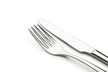 Fork and knife on white background